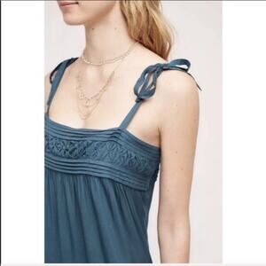 Anthro 100% viscose tie shoulder boho tassel tiered empire waist mini dress